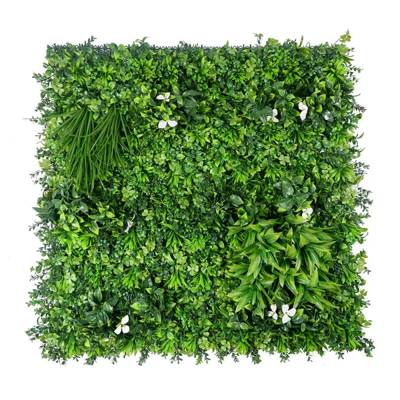 Outdoor-safe artificial green wall panel with UV protection